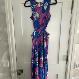 MANGO Floral Blue and Pink Sleeveless Dress with cut out. Perfect Condition.